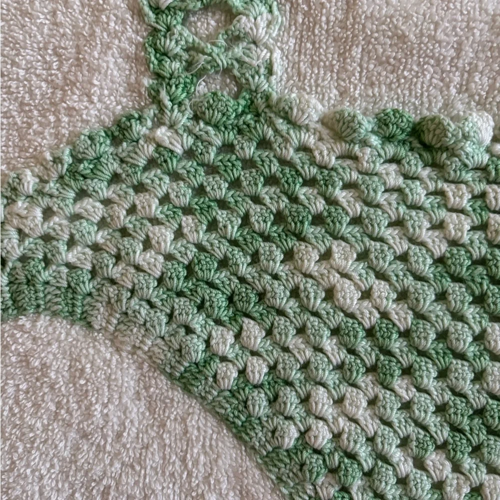Vintage Embroidered Bath Towel Basket Crochet Variegated